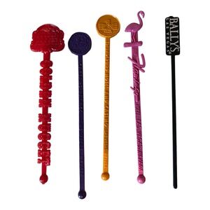 Vintage Las Vegas Casino Swizzle Sticks Set of 5 Multicolor Excellent Barware